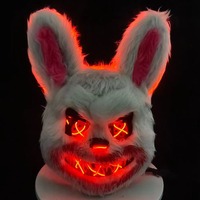 Masque d'horreur en peluche ours en peluche LED clignotant lapin tueur sanglant effrayant Halloween 2024, matériau PVC, piles réutilisables