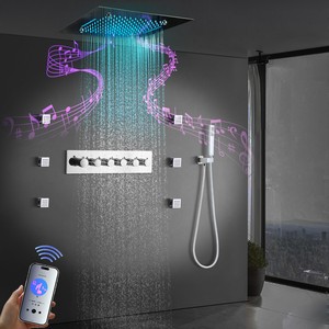 Soffione <span class=keywords><strong>Doccia</strong></span> a LED Cromato 500*500mm con Funzione Musicale, Set <span class=keywords><strong>Doccia</strong></span> Incassato con Termostato, Getti a Pioggia e Massaggio in Ceramica - Product Image 3