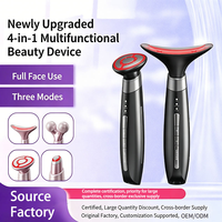Appareil de beauté portable 4-en-1 rechargeable à microcourant et vibrations pour le visage et le cou, avec thérapie thermique pour le visage, masseur oculaire et rouleau liftant