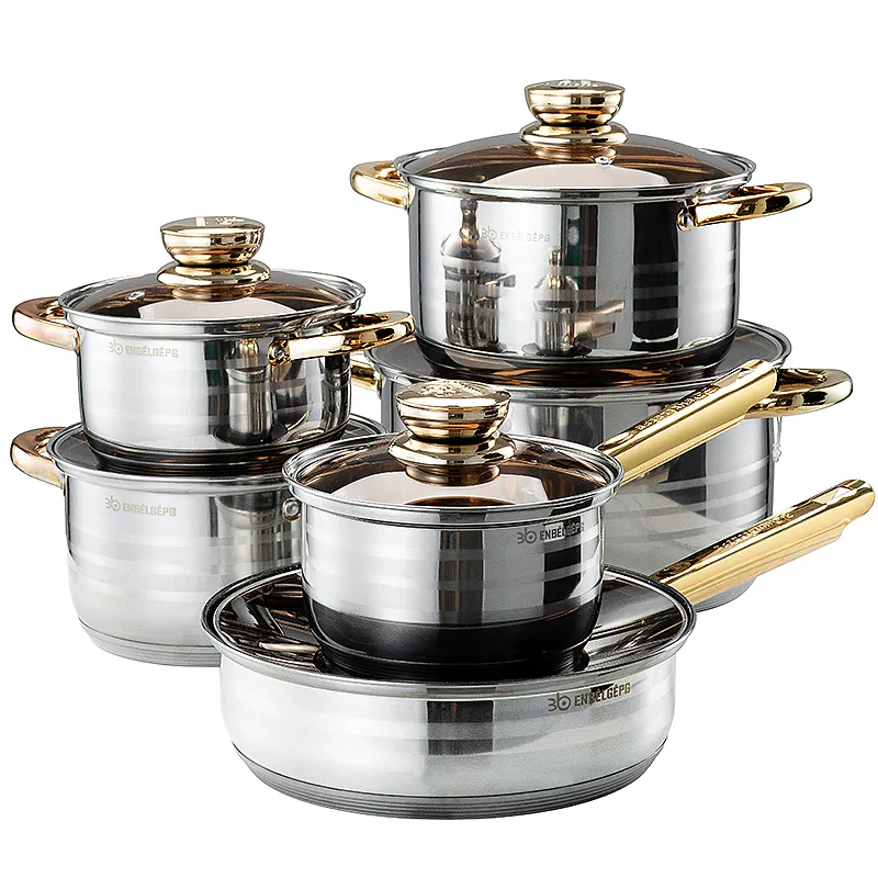Manufacturer Custom 12Pcs Stainless Steel Cookware Set Induction Cooking Pot Cook Ware Cookware Set with Glass Lid