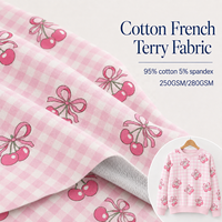 Tissu en molleton français respirant et doux, mélange de 95% coton biologique et 5% élasthanne, imprimé, certifié GOTS, pour vêtements de sport pour filles