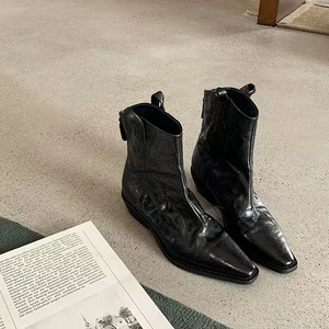Botas Retro de Otoño-Invierno para Mujer, Diseño Personalizado, Ajustadas, con Punta en Pico, Tacón Grueso, Estilo Occidental, con Cordones - Product Image 4