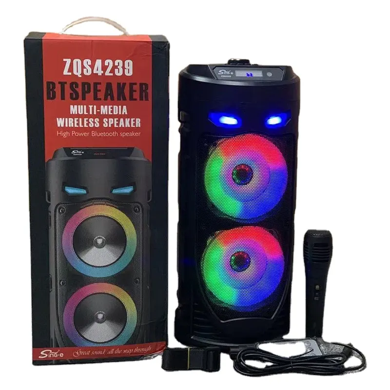 high quality portable LED breathing Double horn 4" subwoofer Blue Tooth stereo speaker with MIC Suitable for Karaoke BT speaker