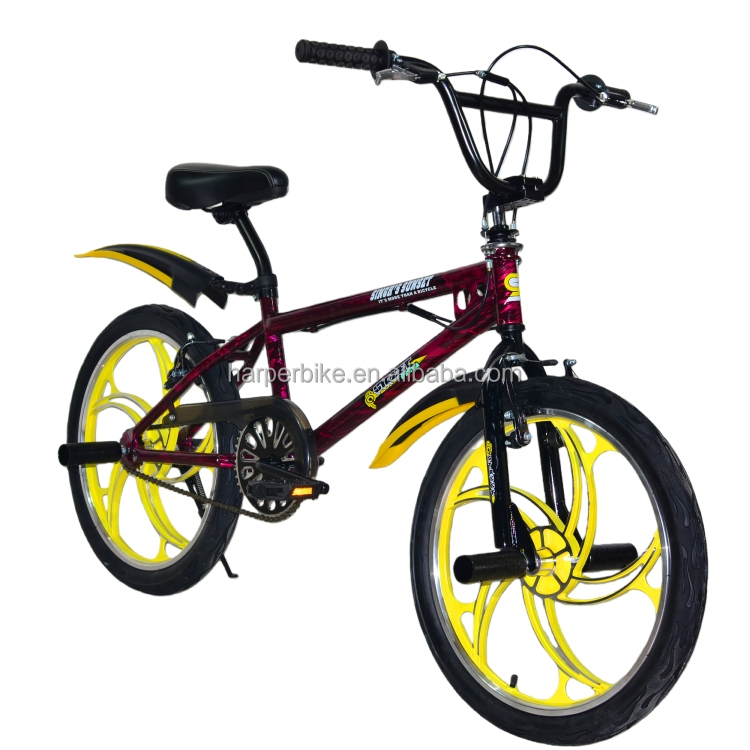 カラフルな20インチフリースタイルBMX自転車、アルミ一体型ホイール