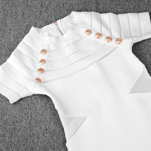 <span class=keywords><strong>2021</strong></span> printemps à manches courtes moulante maille insérer blanc Sexy Vestido Mini robe bandée pour Cocktail dîner - Product Image 3