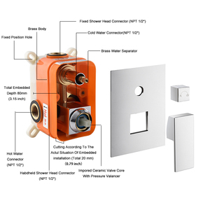 Sanitary陶器クロームスクエアノブ、壁正方形のシャワー、シングルハンドルの浴室のレインシャワーセット - Product Image 6