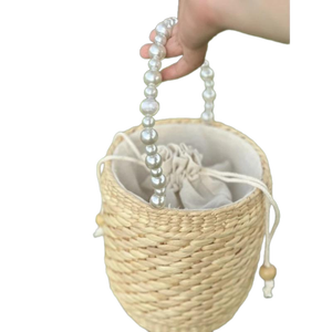 Bolsa de playa de ratán con jacinto de agua marrón claro de estilo clásico, servicio personalizado, almacenamiento tejido de Vietnam para decoraciones navideñas - Product Image 1