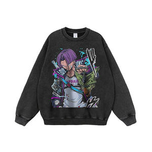 Maglietta a Maniche Lunghe Personalizzata Nera 300 Grammi 100% Cotone Lavaggio Acido con Grafica JoJo's Bizarre Adventure L'Attacco dei Giganti Anime per Uomo - Product Image 3
