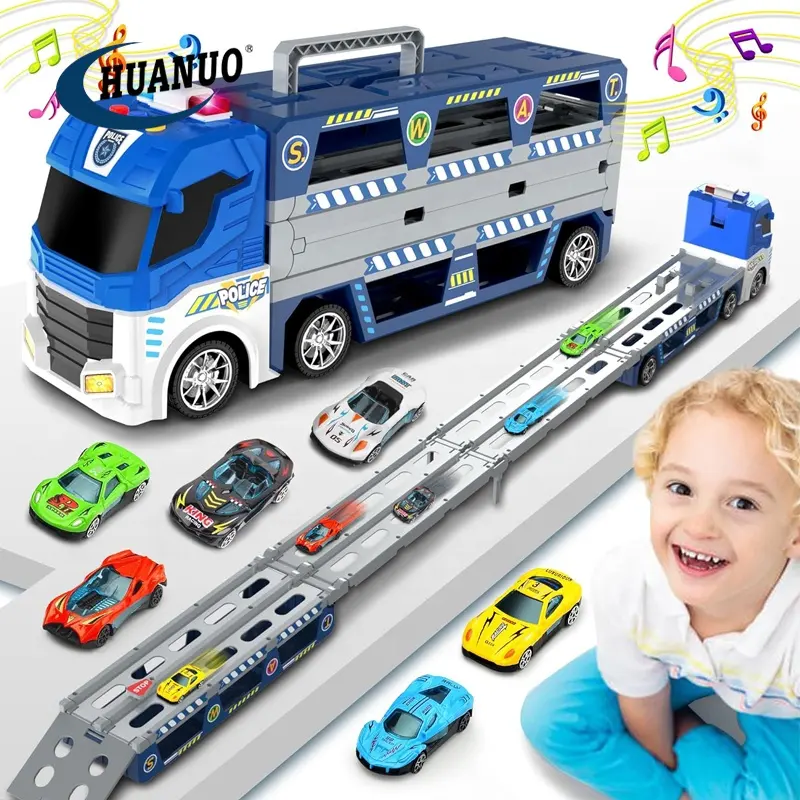 Kids Deform Catapult Car Carrier Truck Car Set con iluminación LED y canciones musicales Camión de juguete