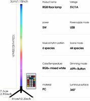 Lampe d'angle au sol LED RGB moderne DIY avec synchronisation musicale alimentée par USB, télécommande via application, lumière d'ambiance changeante sur pied