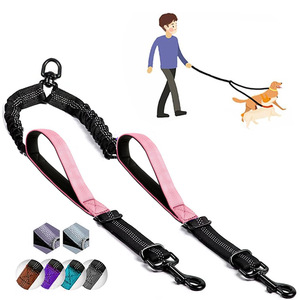 NUOVO Guinzaglio Doppio Retrattile per Cani <span class=keywords><strong>in</strong></span> Nylon a Righe, Classico, Lussuoso, alla Moda, Resistente, Riflettente, Imbottito, con Luci di Sicurezza a Mani Libere - Product Image 3