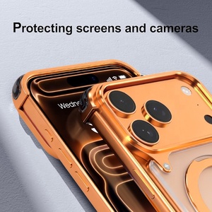 Étui de téléphone magnétique sans cadre en métal <span class=keywords><strong>pour</strong></span> iPhone 16 17 Pro Max avec dissipation thermique et béquille, avec cadre en alliage d'aluminium - Product Image 3