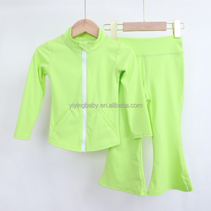 이잉 부티크 여자아이 귀여운 아동복 세트 도매 캐주얼 가을 단색 프린트 긴팔 요가복 - Product Image 5