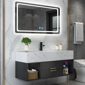 Tocador clásico para lavabo de baño, mueble con espejo LED