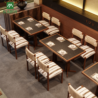 Ensemble table et chaises en bois massif et pierre frittée, personnalisé, moderne, pour restaurant commercial, café et salon de thé, avec banquette écologique