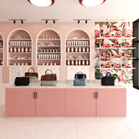 Mostrador de Recepción Moderno para Salón de Belleza en Color Rosa con Nichos Arqueados, Diseño Interior Personalizado para Salón, Solución Completa para Tiendas