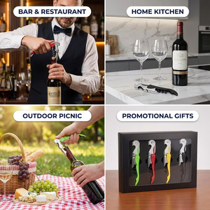 Ouvre-bouteille professionnel 3-en-1 avec logo personnalisé, tire-bouchon en acier inoxydable, coupe-capsule, couteau de sommelier, outils de bar portables - Product Image 3