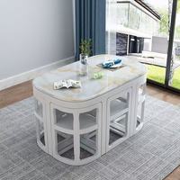 Ensemble table et chaises de salle à manger en bois massif et marbre, table ronde rétractable multifonctionnelle invisible pour petite famille, usage domestique