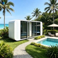 Maison préfabriquée modulaire moderne et portable de type Apple Cabin avec grande fenêtre en verre pour les stations balnéaires, les Airbnb, les séjours en location de maison