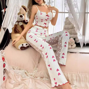 ชุดนอนลำลองแบบสายเดี่ยวปรับได้จาก Aliexpress ลายพิมพ์สีสันตัดกัน ผ้าตาข่าย แขนกุด ผ่าหน้า - Product Image 1