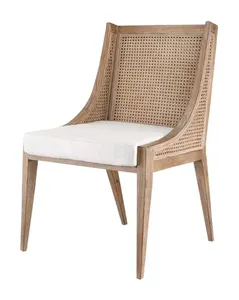 Hot selling Antique Upholstered French Style Natural Oak Wood Frame Linen Fabric Wooden Dining Room Chair With Arm