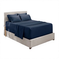 Parure de lit 3 pièces unie en polyester tissé 200 fils/cm² avec drap-housse à élastiques, style américain, écologique, toutes saisons, résistante à la décoloration