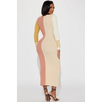Vestido Midi Casual de Otoño de Alta Calidad, Económico, Vintage, Minimalista, con Cuello en V, Diseño de Parches en Contraste de Color, Corte Ajustado y Elegante