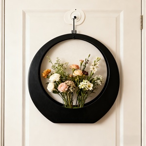 Vaso <span class=keywords><strong>da</strong></span> Parete Rotondo <span class=keywords><strong>in</strong></span> <span class=keywords><strong>Plastica</strong></span> Nera Leggera, Design Art Déco, per Decorazione Casa e Esposizione di Fiori Secchi - Product Image 1