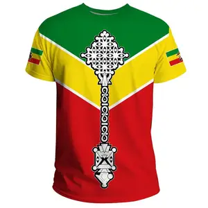 Ethiopian Tribal Pattern Men's Short Sleeve T-Shirt Wholesale Customized Casual Outfit With Minimum order quantity Male Tee 2024