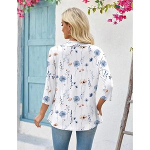 Women's Floral Print 3/4 Sleeve Lightweight <b>Cardigan</b> Open Front Draped Ruffles Kimono Coverup Casual Summer Top - Product Image 4