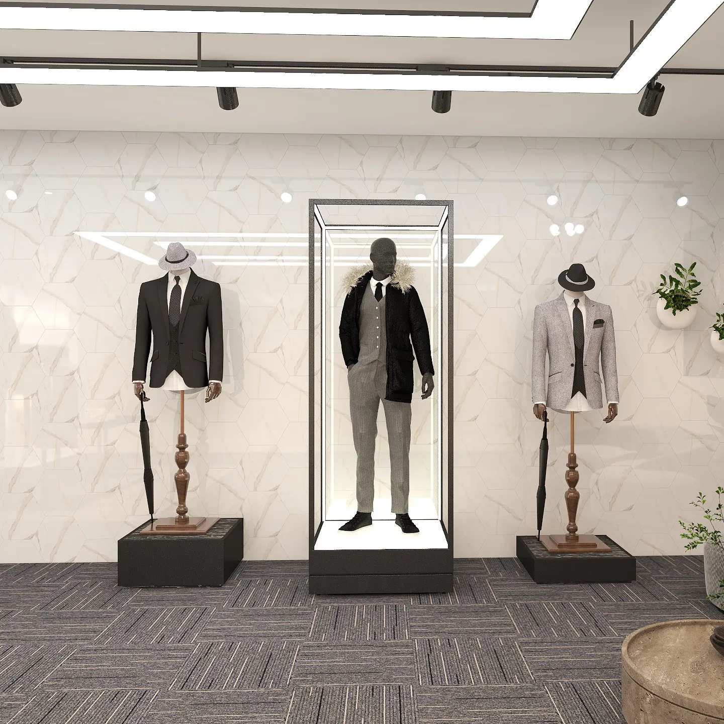 Высококачественная настраиваемая дизайнерская витрина для магазина одежды в стиле посадки