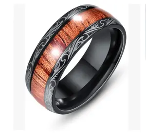 2023 फैशन नई उच्च अंत पुरुषों की स्टेनलेस स्टील काले फीनिक्स लकड़ी की अंगूठी सामान पुरुषों फीनिक्स चित्रा लकड़ी अंगूठी