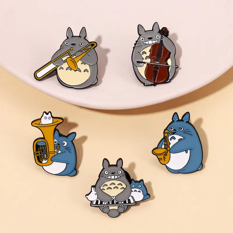 New anime badges Totoro series symphony orchestra violin piano instrument combination creative metal musical pins