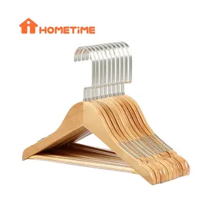 Hometime Factory Directly Supplier Flat Metal Hook Natural Wooden Non Slip Coat Display Kids Hangers