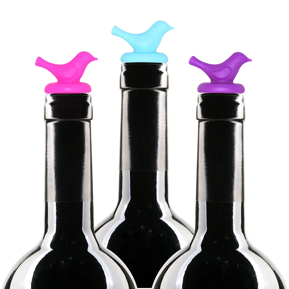 Bar araçları Bar aksesuarları çevre dostu gıda sınıfı silikon şarap şişesi stoper sevimli kuş şekli silikon şarap stoper