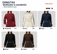 Dingtai Sweat-shirt à capuche pour femme, coupe courte, zippé, avec manches à bandes contrastantes, ourlet côtelé, en molleton chaud, style coupé-cousu, vêtement de détente