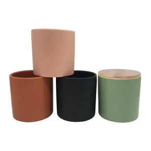 custom nordic cylinder small luxury decorative matte color empty geometric ceramic candle vessel with lid