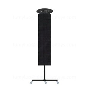 Support de présentation rotatif à 4 faces avec roulettes, panneau perforé et crochets pour outils et pinceaux de maquillage, présentoir tournant en métal - Product Image 3