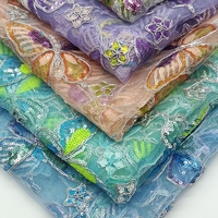 Tissu en maille à sequins brodés à motif Ramage multicolore brillant haut de gamme, respirant, durable et à séchage rapide pour vêtements et décoration intérieure