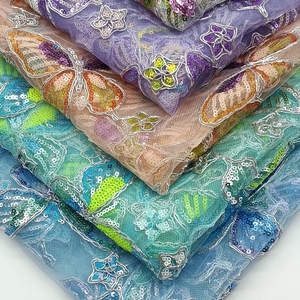 Tissu en maille à sequins brodés à motif Ramage multicolore brillant haut de gamme, respirant, durable et à séchage rapide pour vêtements et décoration intérieure - Product Image 6