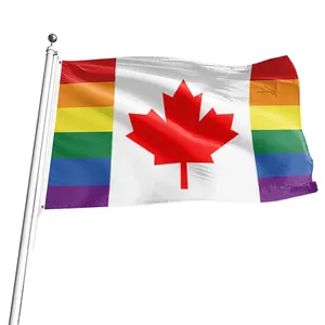 YIDE bendera Gay Pride Kanada kustom cetak dua sisi bendera Kanada LGBTQ spanduk iklan