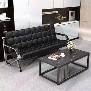 Sillón de Espera Moderno de Cuero con Estructura Metálica, Asiento Acolchado para Oficina, Hotel, Clínica, Recepción - Product Image 2