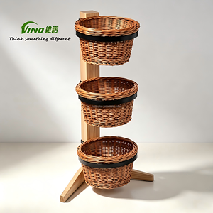 vegetable fruit banana tower 3 tiers wood <b>display</b> three tier fruit <b>basket</b> stand freestanding - Product Image 4