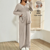 Ensemble deux pièces de maternité automne/hiver : Cardigan tricoté et pantalon décontracté taille ajustable très extensible