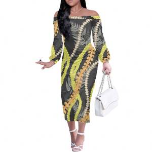 Abito da <span class=keywords><strong>sera</strong></span> lungo realizzato su misura Mokihana Lei abito da <span class=keywords><strong>sera</strong></span> stampato su richiesta vestito aderente Sexy taglie forti con spalle lunghe a maniche lunghe - Product Image 2