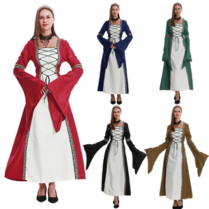 Robe gothique rétro pour femme, style européen, col carré, manches longues, à lacets, silhouette droite en satin, tailles S-5XL - Product Image 1