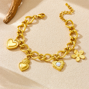 Heart Shape Flower Charm Bracelet Zinc Alloy Unisex Jewelry Gift B1642 - Product Image 2