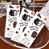 Stylo Gel Rétractable Chat Mignon Pointe 0,5 mm Encre Noire Séchage Rapide Rechargeable Motif Chat Dessin Animé Stylos Gel d'Écriture pour l'École