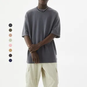 Giyim özel üretici ağır pamuk sıkıntılı kırpılmış Boxy Fit Tshirt boy 320g kırpma Tee damla omuz T-shirt