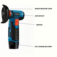 Meuleuse d'angle sans fil portable 12V à moteur à balais, mini, industrielle, pour bricolage, avec interrupteur à palette, batterie au lithium, 1200W, 19500 tr/min, disque de meulage
